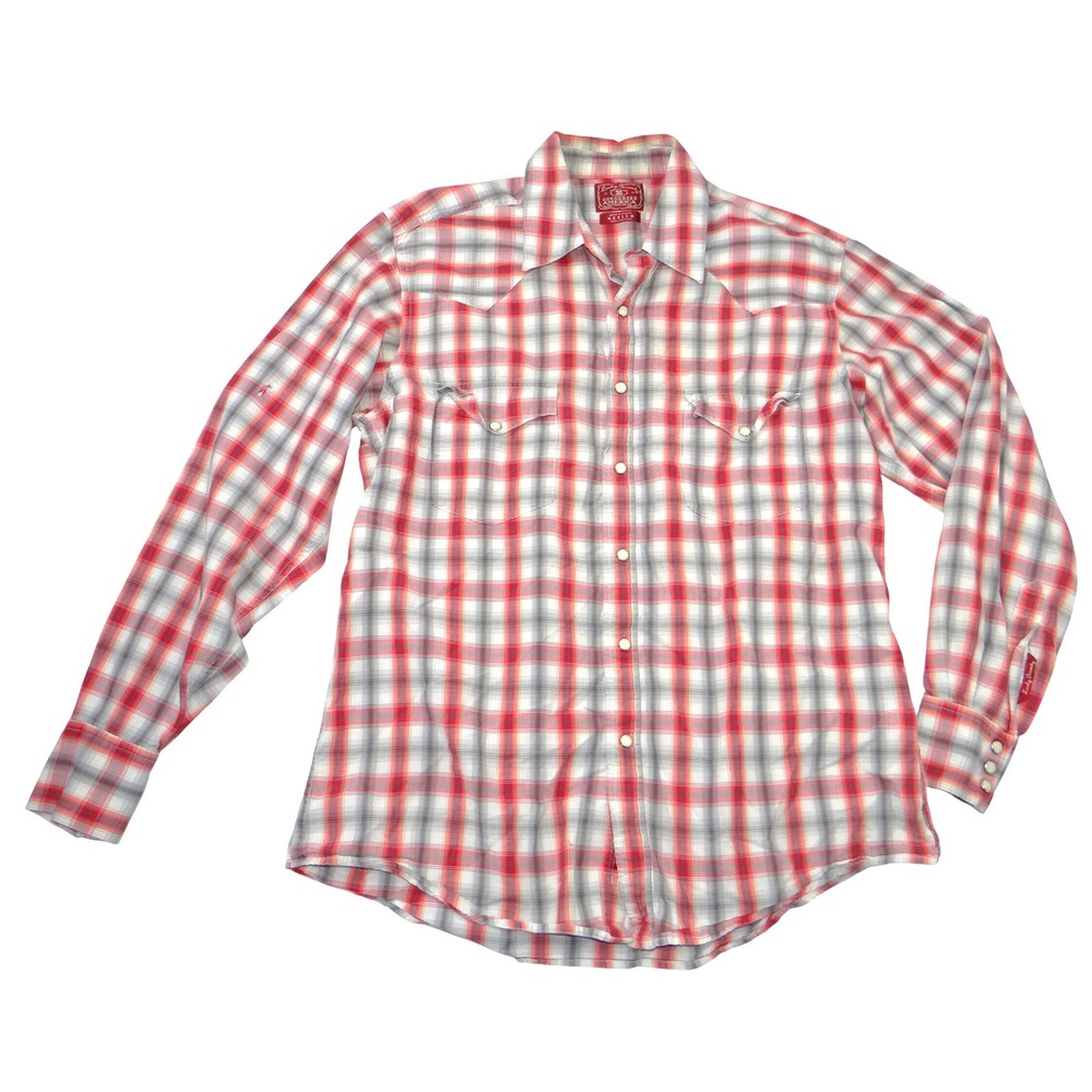 Lucky Brand Mens Red Plaid Western Pearl Snap Long Sleeve Shirt Medium